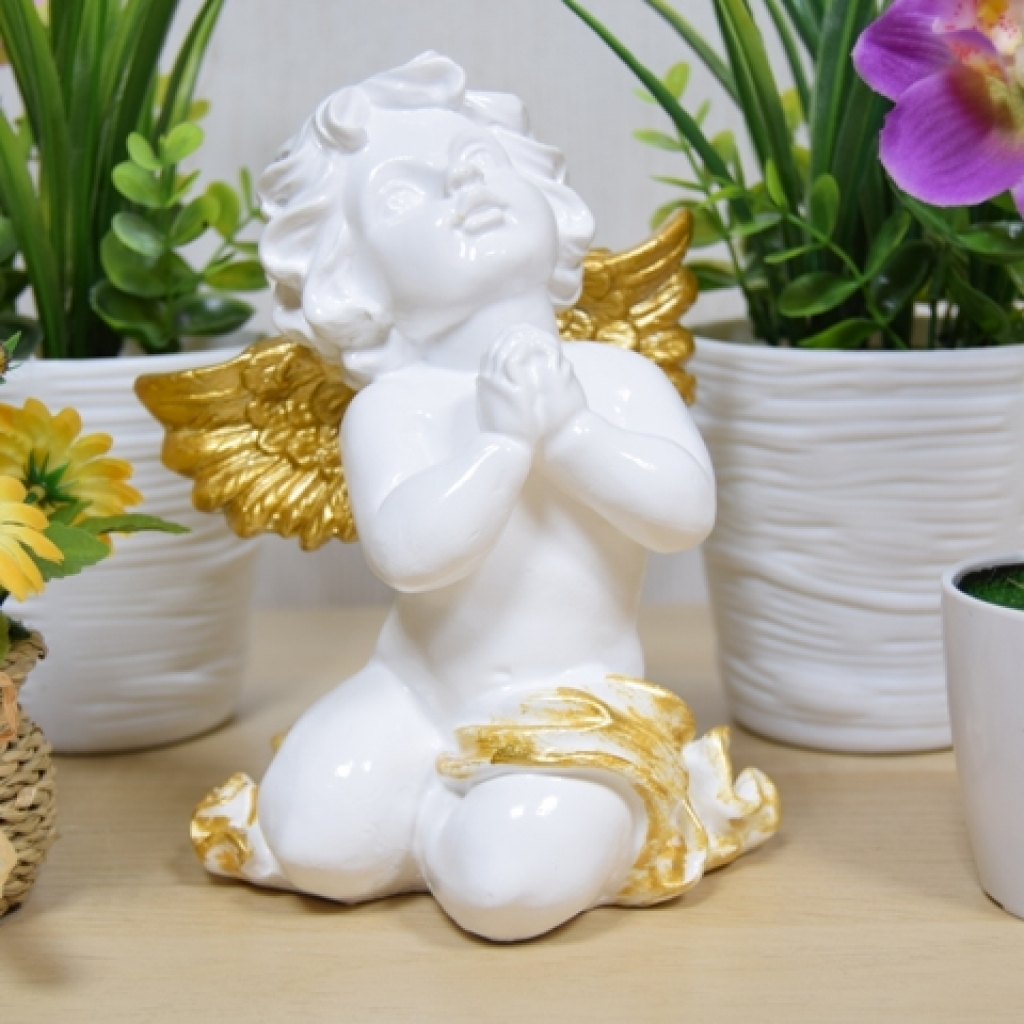 Фигурка Ангел 16 см 'Молящийся средний' белый с золотом