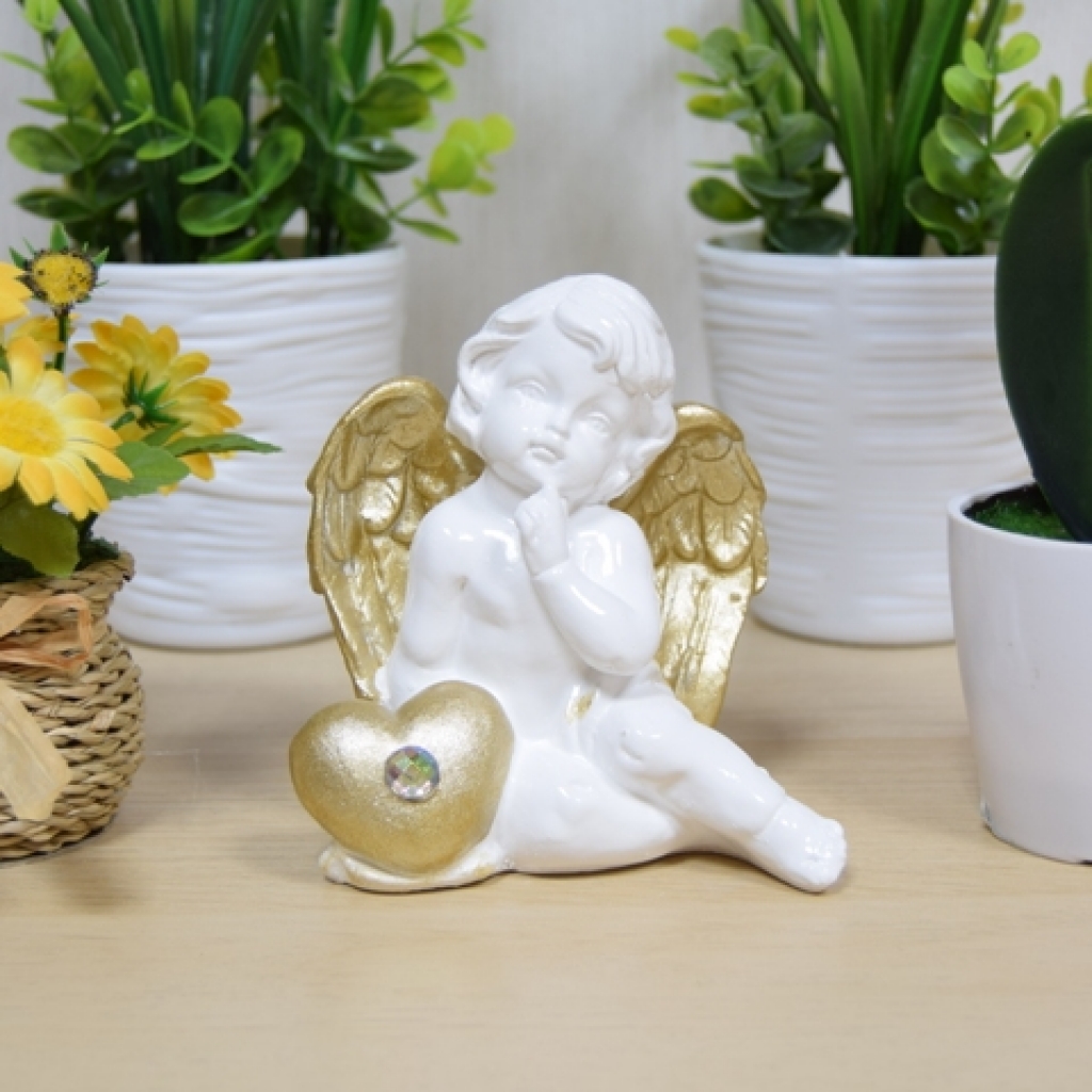Фигурка Ангел 11 см 'С сердцем' белый с золотом