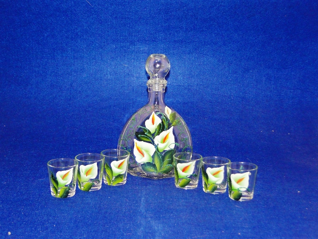 набор для водки 7 предметов (графин Ставрополь + 6 стопок 1250) 'Каллы' художественный на прозрачном