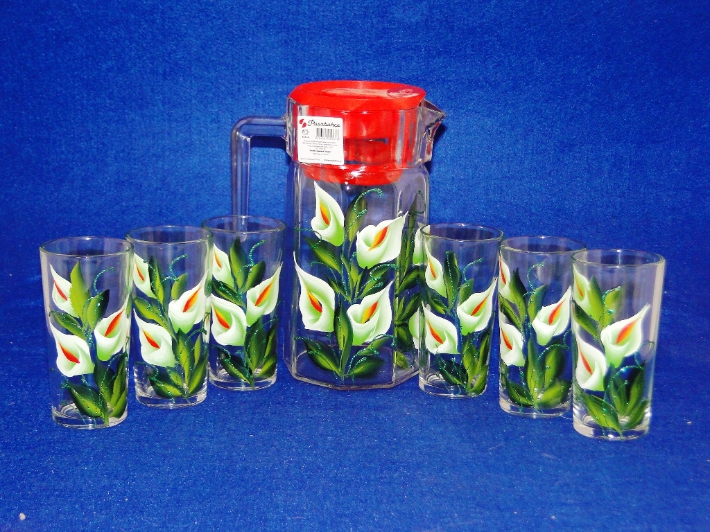 набор для воды, сока 7 предметов (кувшин 43414/1,8. + 6 стаканов 1256) 'Каллы' художественный на про