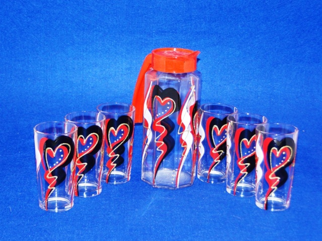 набор для воды 7 предметов (кувшин Призма + 6 стаканов 1256) 'Абстракция №1' художественный на прозр
